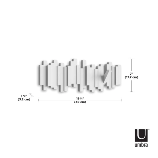 Закачалка за стена с 5 бр. закачалки Umbra Sticks - цвят бял