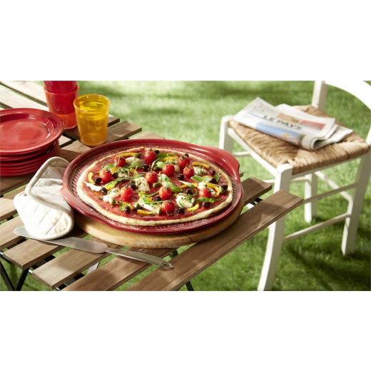 Керамична плоча за пица Emile Henry Ridged Pizza Stone 40 см - цвят червен