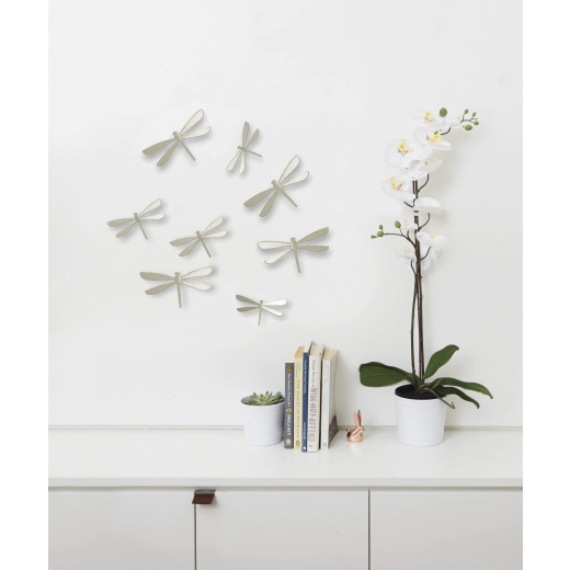 Комплект декорация за стена Umbra Wallflutтer 8 бр. водни кончета - цвят никел
