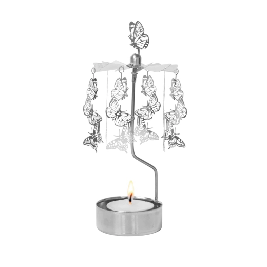Декоративна въртяща се термо пирамида Pluto Papillons Silver - 16.5 см