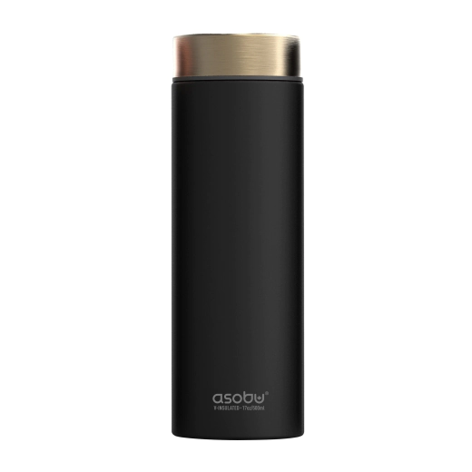 Двустенна термо бутилка с вакуумна изолация Asobu Le Baton - 500 мл, черна / злато
