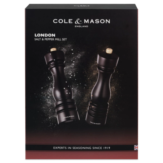 Комплект мелнички за сол и пипер Cole & Mason London - 22 см, тъмен шоколад