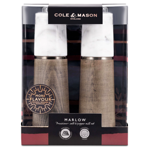 Подаръчен комплект мелнички за сол и пипер Cole & Mason Marlow Marble - 18,5 см