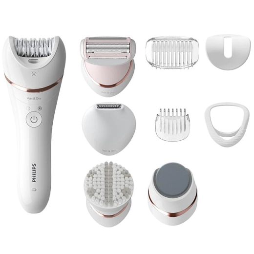 Епилатор Philips Series 8000, 2 степени, 9 приставки, бял