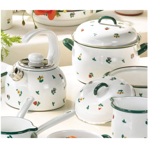 Чайник със свирка от масивен емайл Riess Gmundner Alpine Flower - 2 л