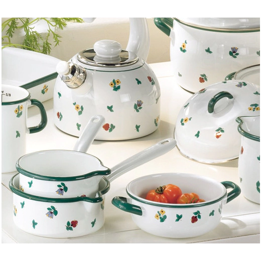 Чайник със свирка от масивен емайл Riess Gmundner Alpine Flower - 2 л