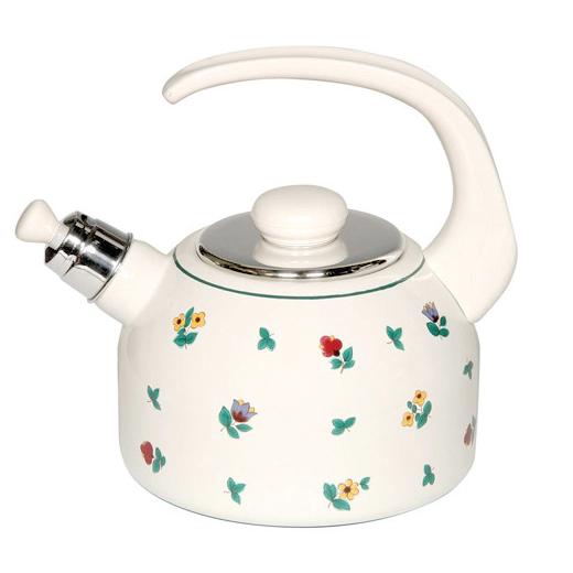 Чайник със свирка от масивен емайл Riess Gmundner Alpine Flower - 2 л