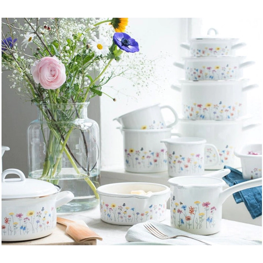 Чайник със свирка от масивен емайл Riess Country Flora - 2 л
