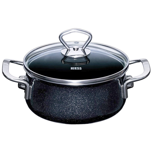 Тенджера с капак от масивен емайл Riess Nouvelle Black, 4 л - 24 см