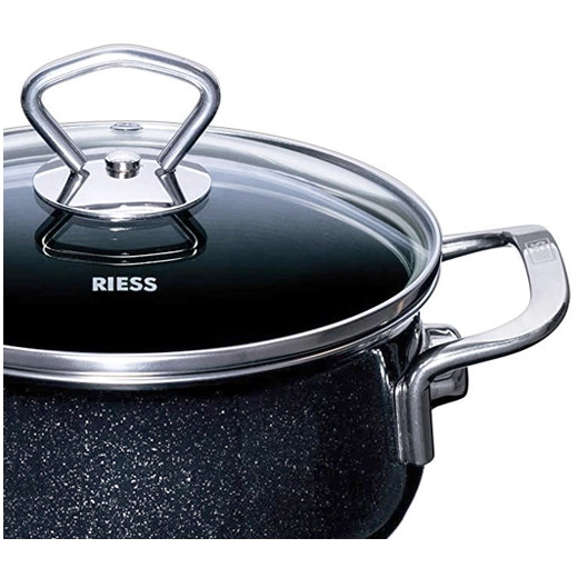 Тенджера с капак от масивен емайл Riess Nouvelle Black, 4 л - 24 см