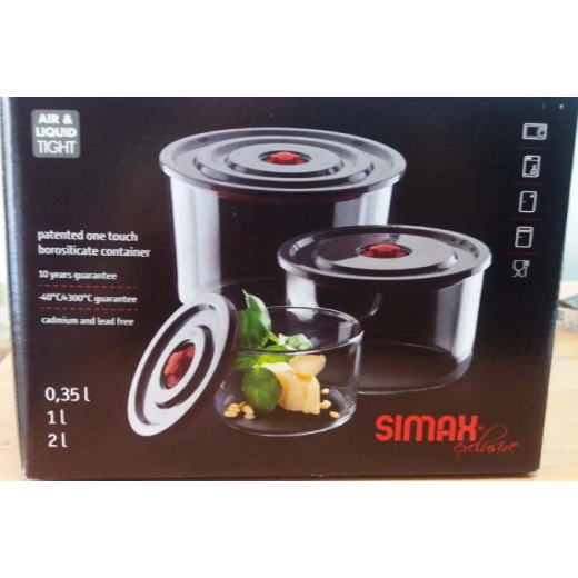 Комплект от 3 бр. огнеупорни съдове за фризер с пластмасови капаци Simax 350 мл/1 л/2 л