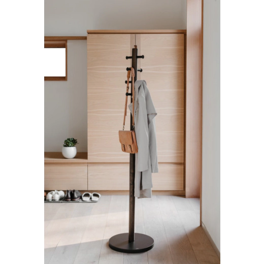 Свободностояща закачалка Umbra Pillar - цвят черен / орех