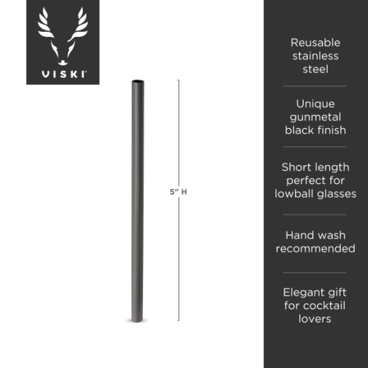 Коктейлни сламки Viski LowBall GunMetal - 6 броя, черни