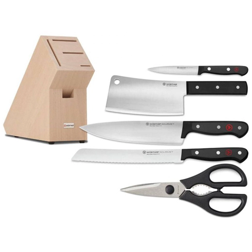 Комплект от 5 части с дървена поставка Wusthof, Gourmet Black