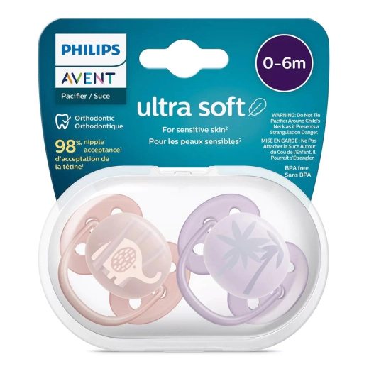 Комплект от 2 броя ортодонтични залъгалки Philips AVENT SCF091/09 Ultra Soft в кутия за стерилизиране, 0-6 м